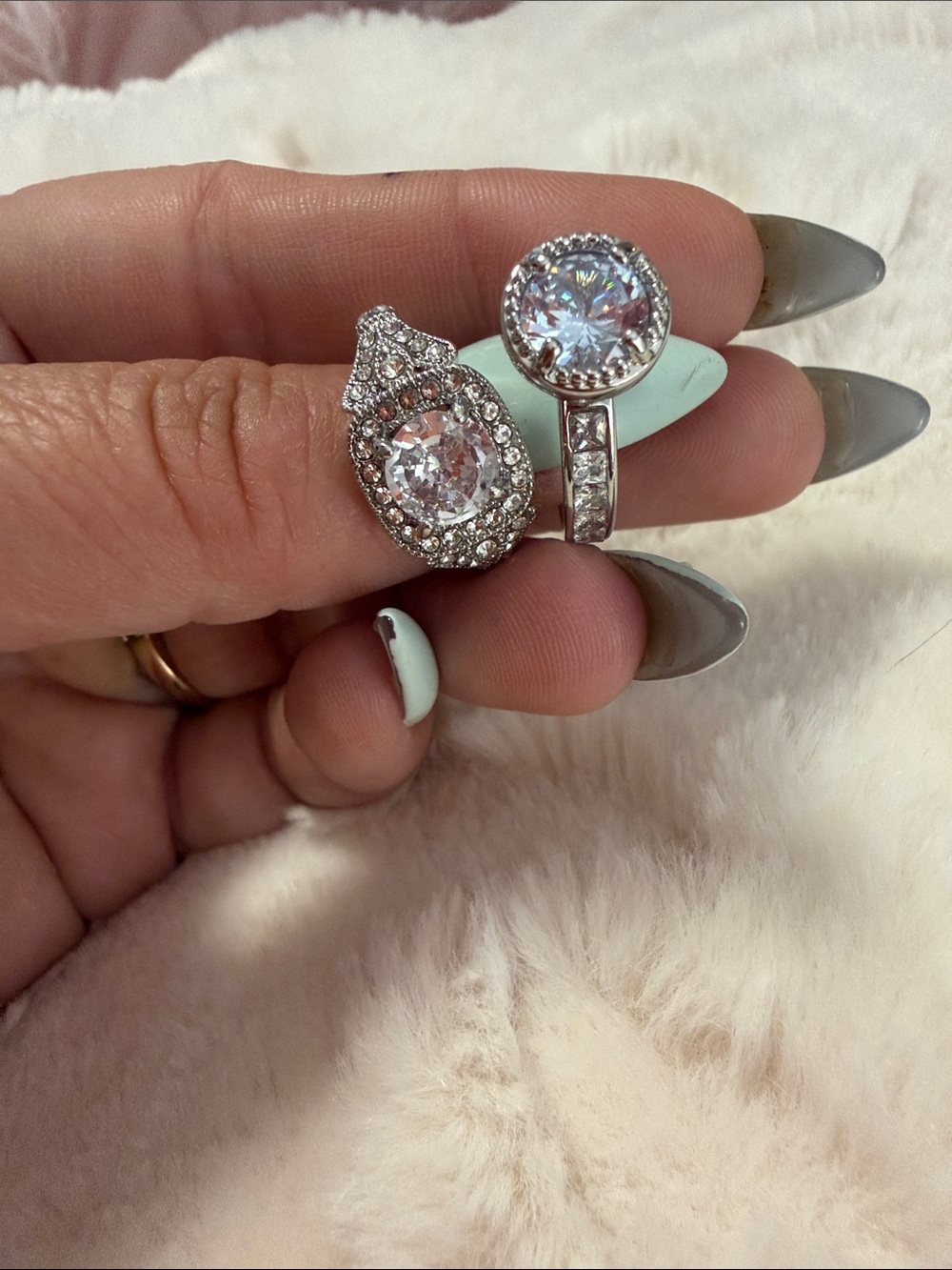 Silver-Tone Clear Crystal Halo Ring Set